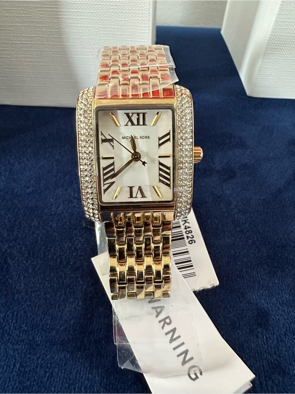 Michael Kors Petite Emery Gold-Tone Crystal Pavé Rectangular Watch NWT